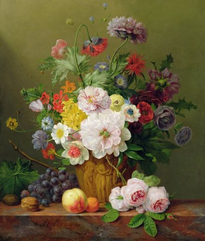 Still Life with Flowers and Fruit by Anthony Obermann